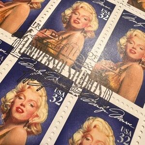Marilyn Monroe Stamp Sheet with Blue and Gold